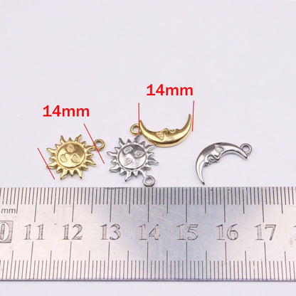 5pcs Stainless Steel Moon Sun Coin Plate Anti Allergic Women Girl Charms Pendant DIY Jewelry WaterProof Vacuum Plate