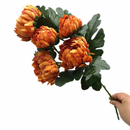 One Artificial Chrysanthemum 5 Heads Yellow Orange White Silk Pineapple Chrysanthemum Flower