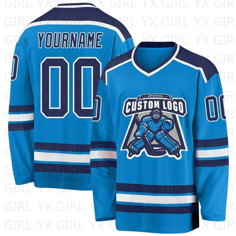 Custom Blue Black-White Hockey Jersey 3D Print You Name Number Youth Women Men Hockey Jersey Competition Training Jerseys