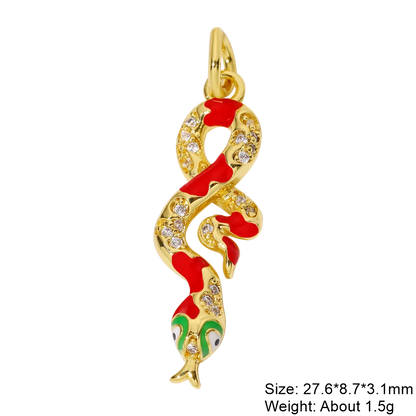 Juya DIY 18K Real Gold Plated Creative Enamel Love Heart Snake Charms For Handmade Talisman Christmas Gift Jewelry Making