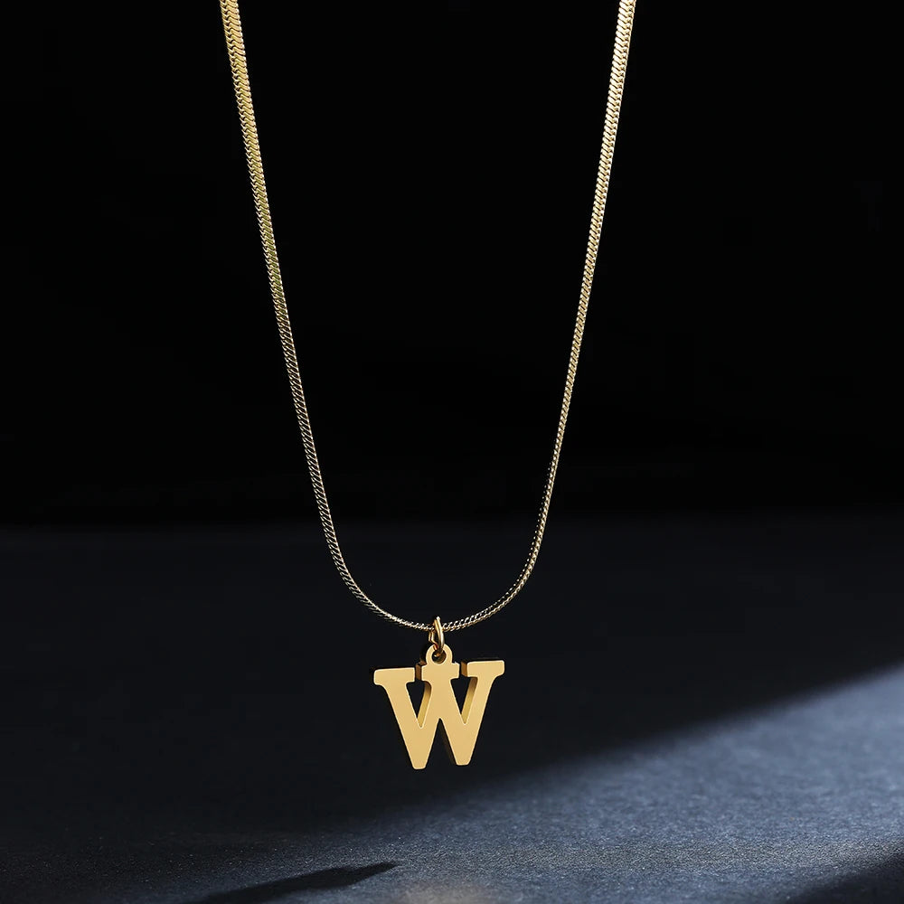 Stainless Steel Initial Necklace for Women A-Z Alphabet Gold Color Snake Chain Choker Necklaces Letter Collar Pendant Jewelry