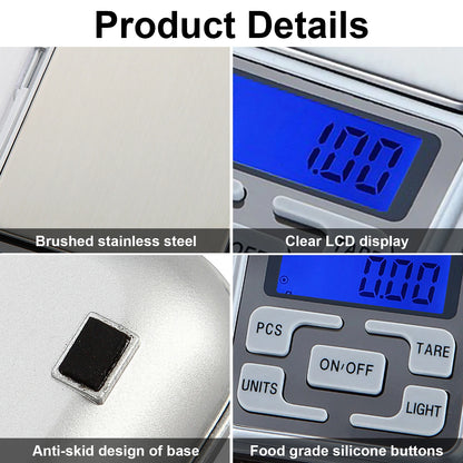 Stainless Steel Mini Pocket Weighing Electronic Carat Scale 0.01G High Precision Portable Household Electronic Jewellery Scale