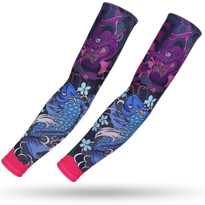 Running Arm Sleeve,2 Pcs Fishing,Driving,Cycling,3D Tattoo Sleeves, Summer UV Sun Protection,Sports Basketball Elbow Pad