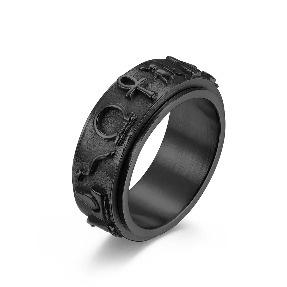 New Ancient Egyptian Symbol Titanium Steel Rotating Ring with Beautiful Meaning Pattern Stainless Steel Hand Jewelry