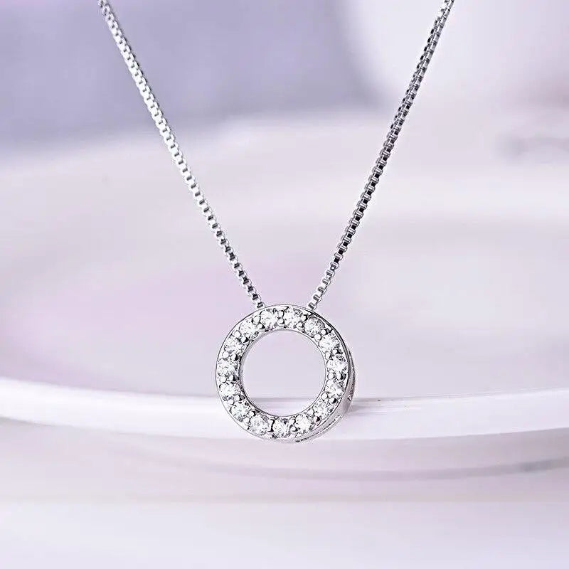 Huitan Circle Pendant Necklace for Women Luxury CZ Silver Color Box Chain Exquisite Female Neck Accessories Statement Jewelry