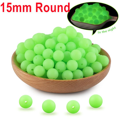 50Pcs Glow In The Dark Silicone Beads Round 12/15MM Luminous Silicone Lentil Bead For Jewelry Making DIY Bracelet Necklace