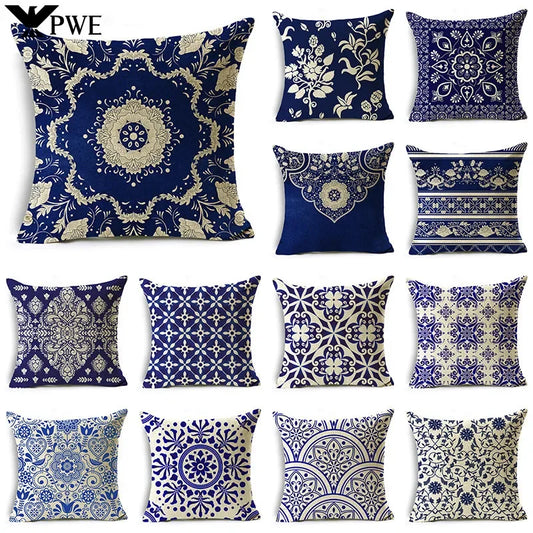 Traditional Style Blue and White Porcelain Pattern Printing Personality Pillowcase Cushion Cover Sofa Decor 40cm/45cm/50cm