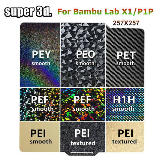 For Bambu Lab P1P X1 X1C Build Plate PEO PET H1H Double Sided Spring Steel PEI Sheet for 3D Printer Bambulabs P1S A1 257x257mm