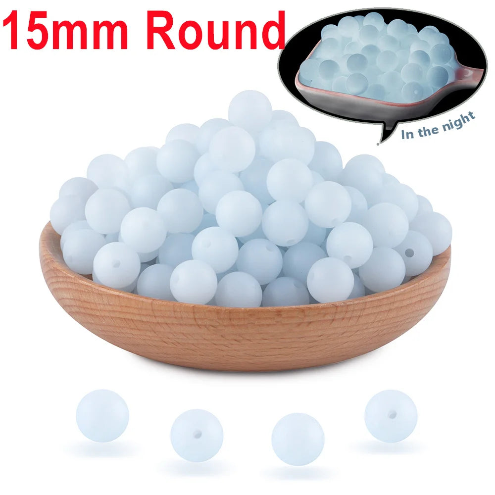 50Pcs Glow In The Dark Silicone Beads Round 12/15MM Luminous Silicone Lentil Bead For Jewelry Making DIY Bracelet Necklace