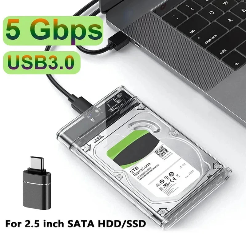 USB 3.0 HDD Enclosure 2.5 inch SATA SSD Hard Drive Case with 5Gbps Transfer Speed Mobile External Housing Harddisk Boxs Cable