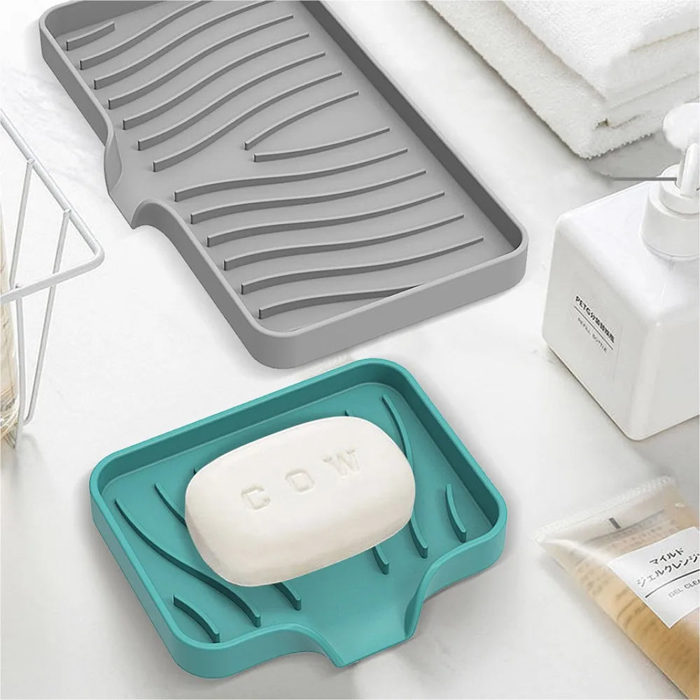 1-Pack Silicone Drain Soap Box Kitchen Bathroom Anti-slip Sink Tray Creative Washing Table Soap Tray Free Punch Drain Rack