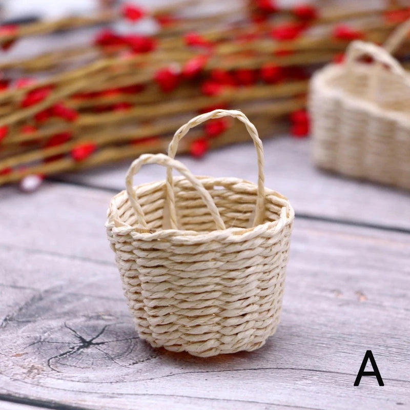 1PC 1:12 Dollhouse Miniature Storage Basket Vegetable Food Woven Frame Kitchen Model Decor Toy Doll House Accessories