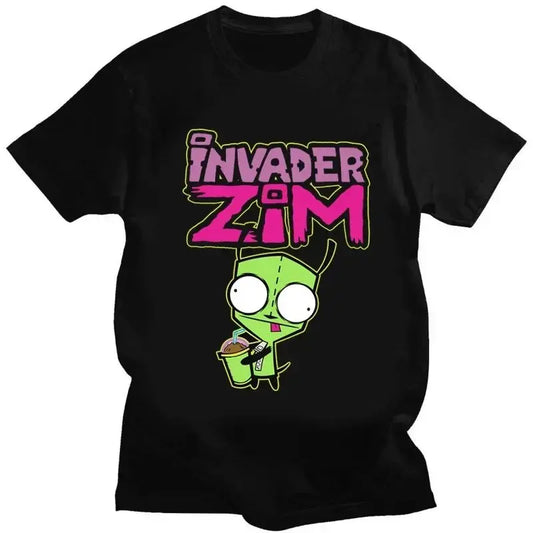 Zim Invader Gir Oversized Printed T-shirt with Unique Design Vintage Shirt Fashionable Comfortable and Sweat Wicking