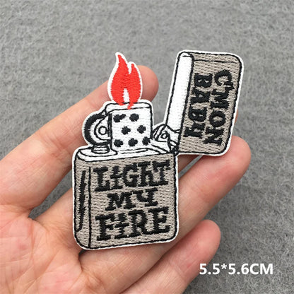 Flame Heart Patch Iron On Patches On Clothes Punk Stickers Embroidered Patches For Clothing Badge DIY