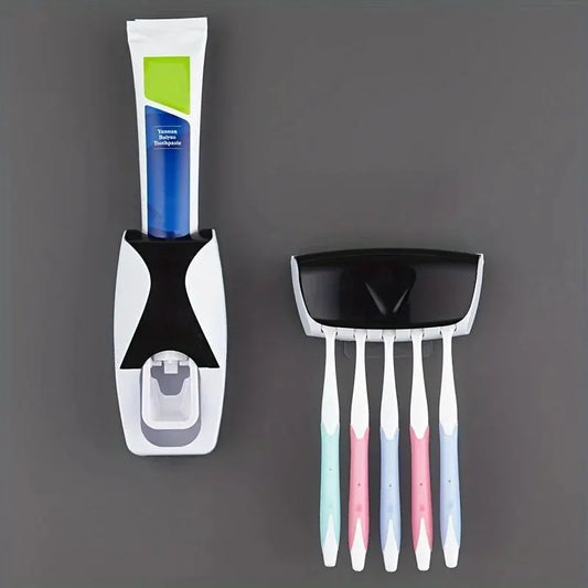 1 Set Automatic Toothpaste Dispenser Toothbrush Holder Punch-free Wall-mounted Toothbrush Holder Bathroom Accessories