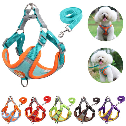 Dog Harness and Leash Set Reflective Adjustable Puppy Cat Harness Outdoors Walking Vest Harness For Small Medium Dogs