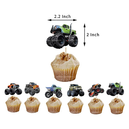 Monster Truck Happy Birthday Cake Topper Racing Car Black And White Checkered Flag Cake Decor Monster Truck Party Supplies