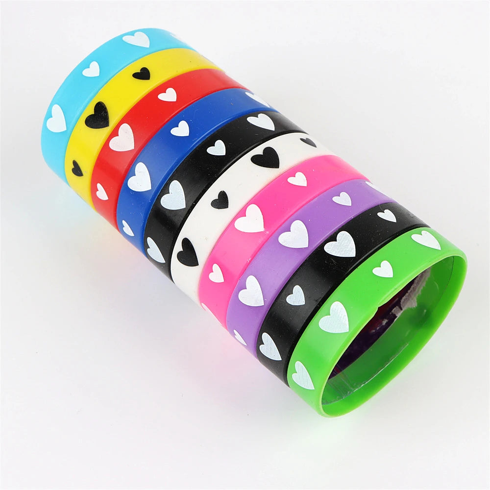 10Pcs/Lot Multicolor Luminous Heart Silicone Bracelets For Men Women Flower Sport Mix Style Rubber Wristband Bangle Jewelry Gift