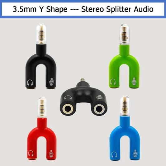 Y-shape Dual 3.5 MM Headphone Adapter Plug Audio Cables Splitter Microphone 2 In 1 Stereo Audio Converter One-to-two Connector