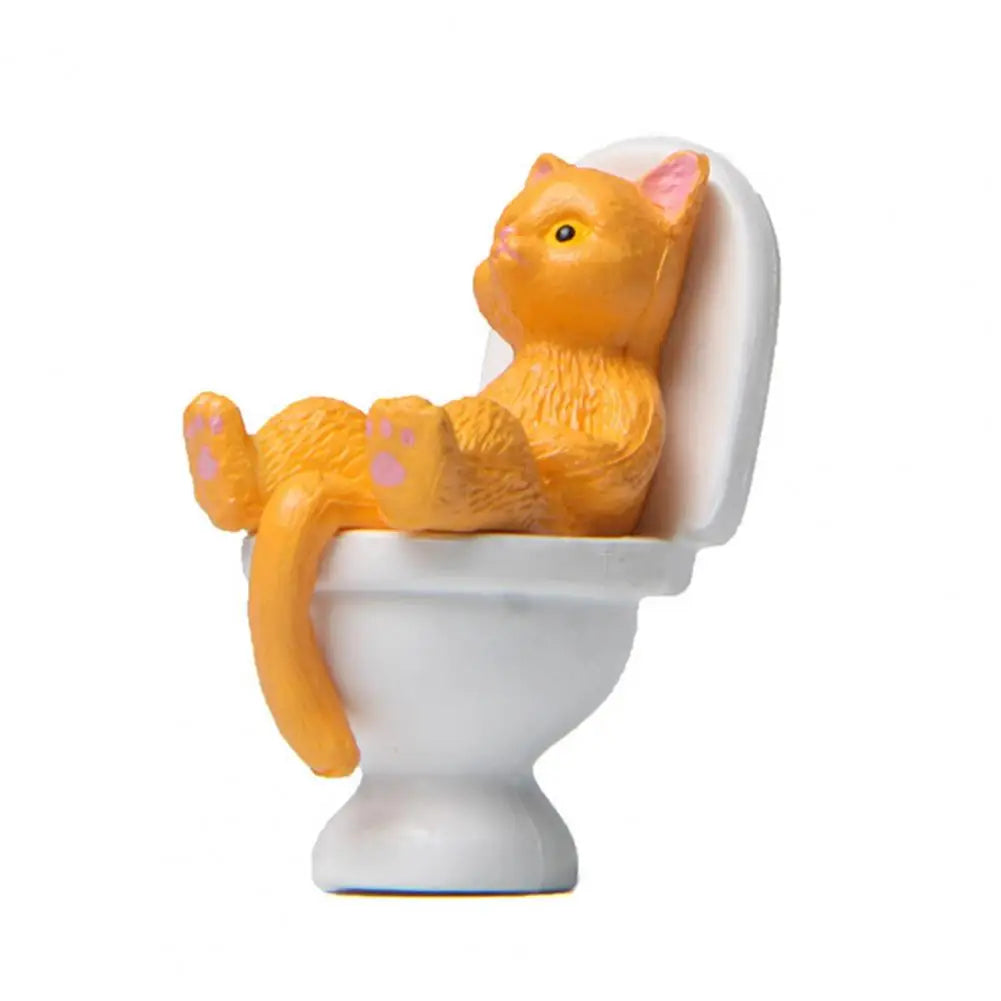 Cute Cat Figurine Mini Soothing Long Lasting Vivid Appearance Toilet Series Cat Statue  Cat Sculpture Spiritual Consolation