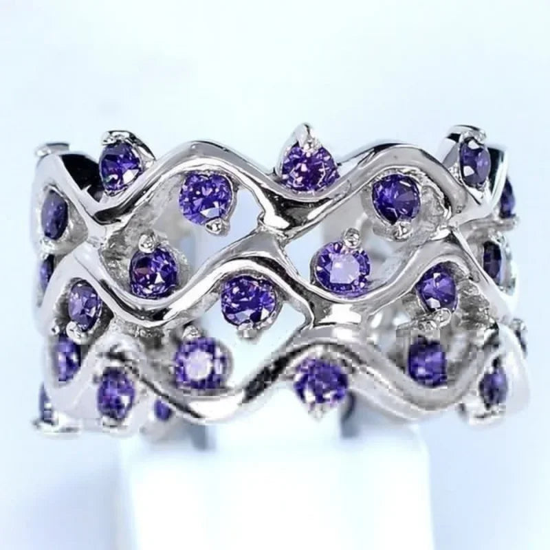 New Light Luxury Personalized Fashion Inlaid Amethyst Zircon Ring for Women Trendy Wedding Engagement Jewelry Accessories Gift