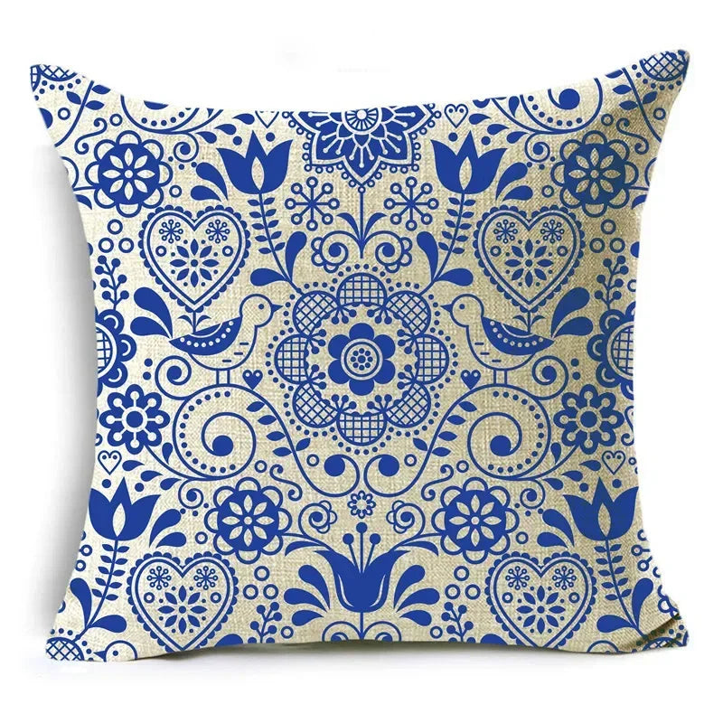 Traditional Style Blue and White Porcelain Pattern Printing Personality Pillowcase Cushion Cover Sofa Decor 40cm/45cm/50cm