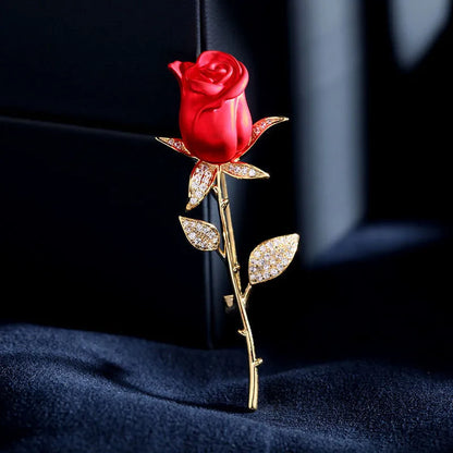 Luxury Ladies Red Rose Brooches For Women Tulip Elegant Corsage Fashion Crystal Brooch Pin Dress Accessories Jewelry Party Gifts