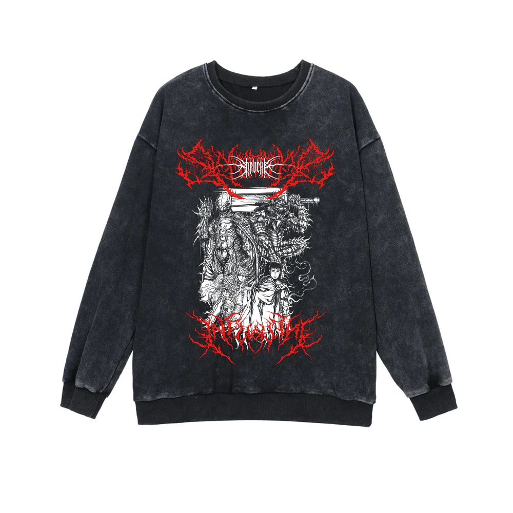 Berserk Anime Sweatshirts 100% Cotton Men Women Guts Manga Print Tshirt Long Sleeve Gothic Harajuku Pullover Vintage Streetwear