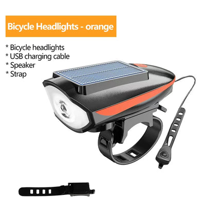 Solar Bicycle Light with Horn LED Bike Front Lamp Headlight for Bicycle MTB Mountain Road Bike Electric Bell Cycling Accessories