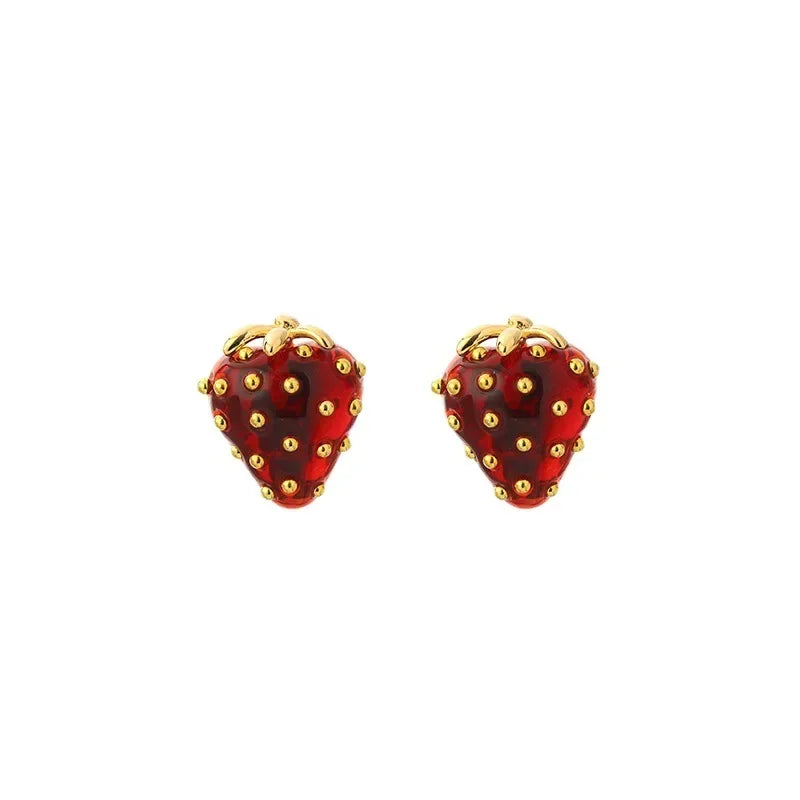 Red Zircon Strawberry Women's Stud Earrings 2023 Trend Sweet Simple Design Fruit Jewelry Personalized Earrings