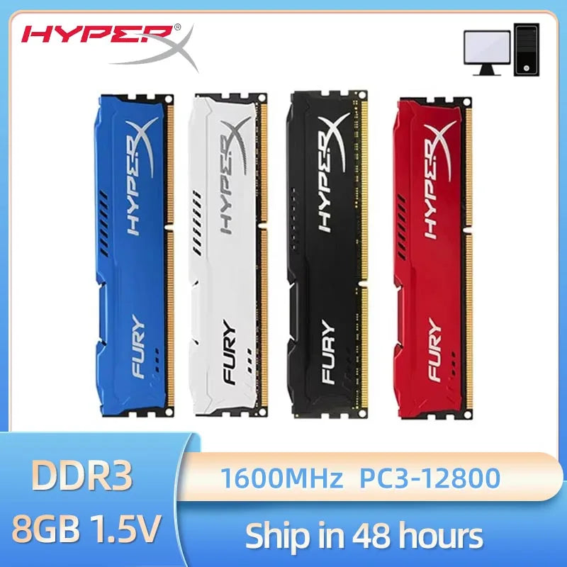 HyperX Fury Memoria Ram DDR3 8GB 1600MHz Desktop RAM 240Pin 1.5V PC3-12800 DIMM Non-ECC