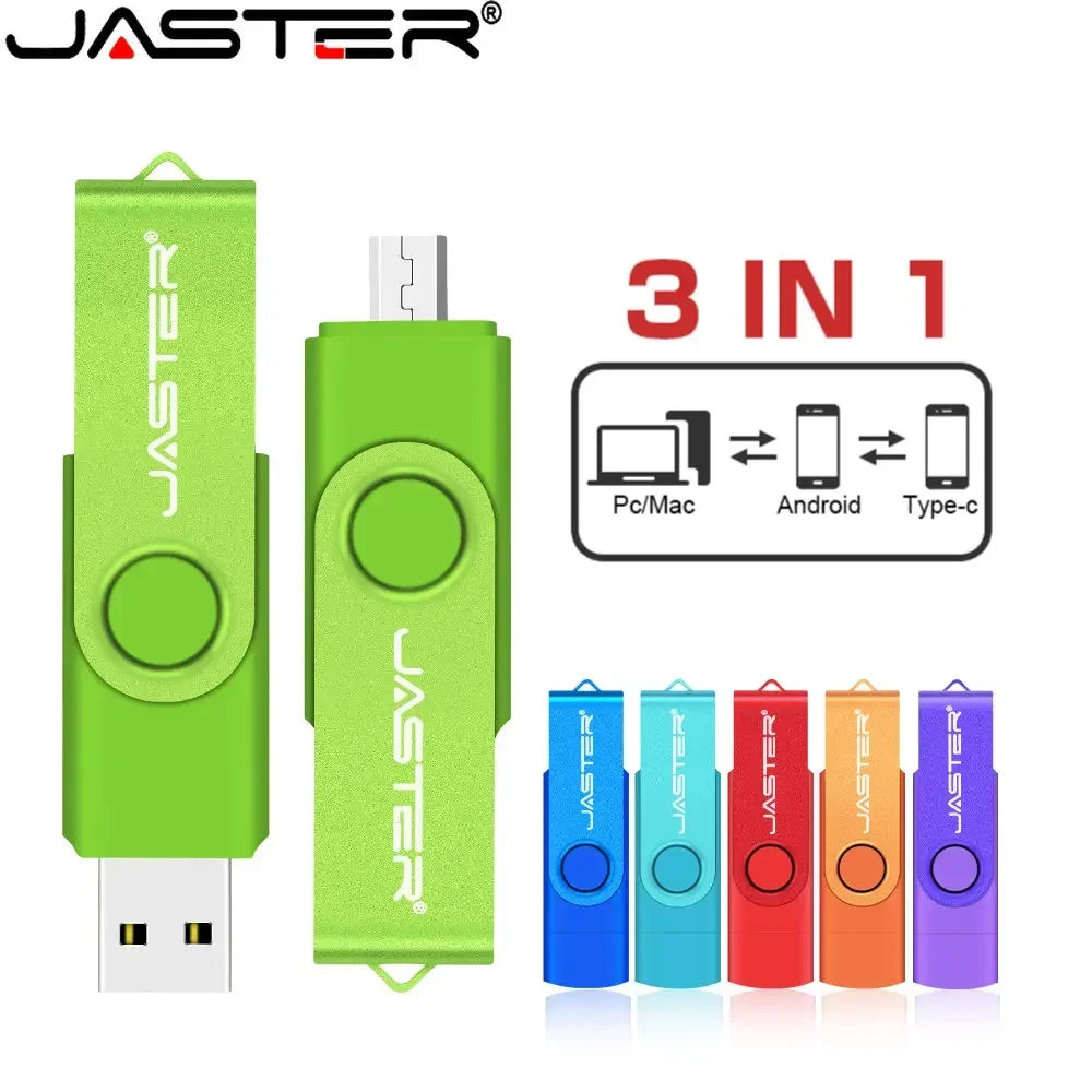 JASTER Free Custom Logo USB Flash Drives 128GB High Speed 2 IN 1 USB 2.0 Pen Drive 64GB 32GB 16GB Black Creative Gift 8GB 4GB