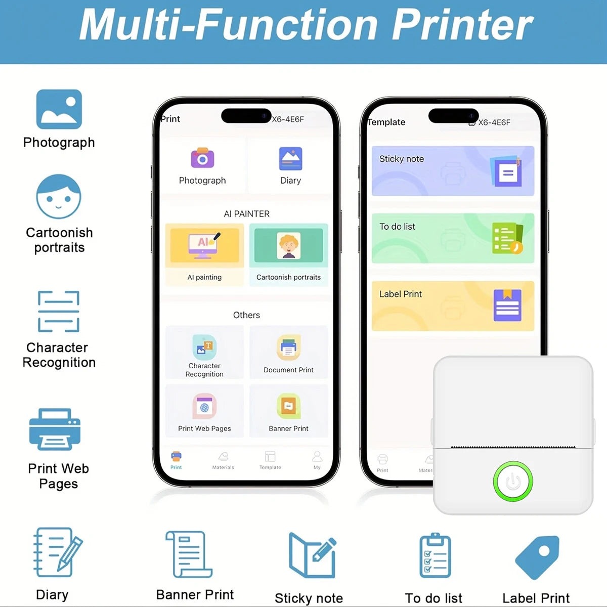 Mini Thermal Printer,Bluetooth Labler Printer,Portable Inkless Printers Compatible with Android and ios,Printable Photos,Lists