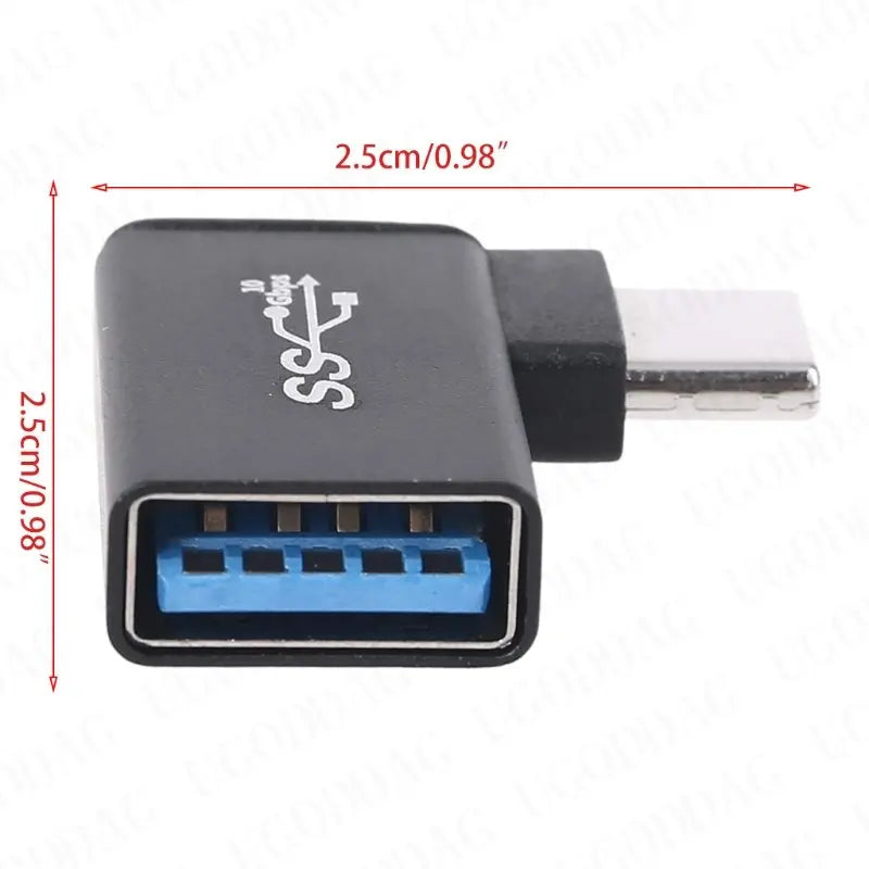 USB C to USB 3.0 Aluminum Adapter USB A 3.0 Female to 90 Degree 3.1 Type C Male Converter for Smartphone Flash Drives