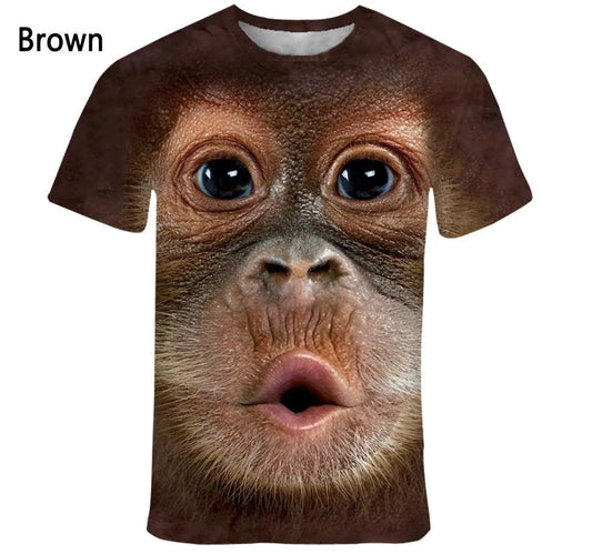 New Fashion Animal Face 3D Printed T-shirt Men's and Women's Summer Casual Short Sleeve Monkey Dog Cat Lion Animal Print Clothes