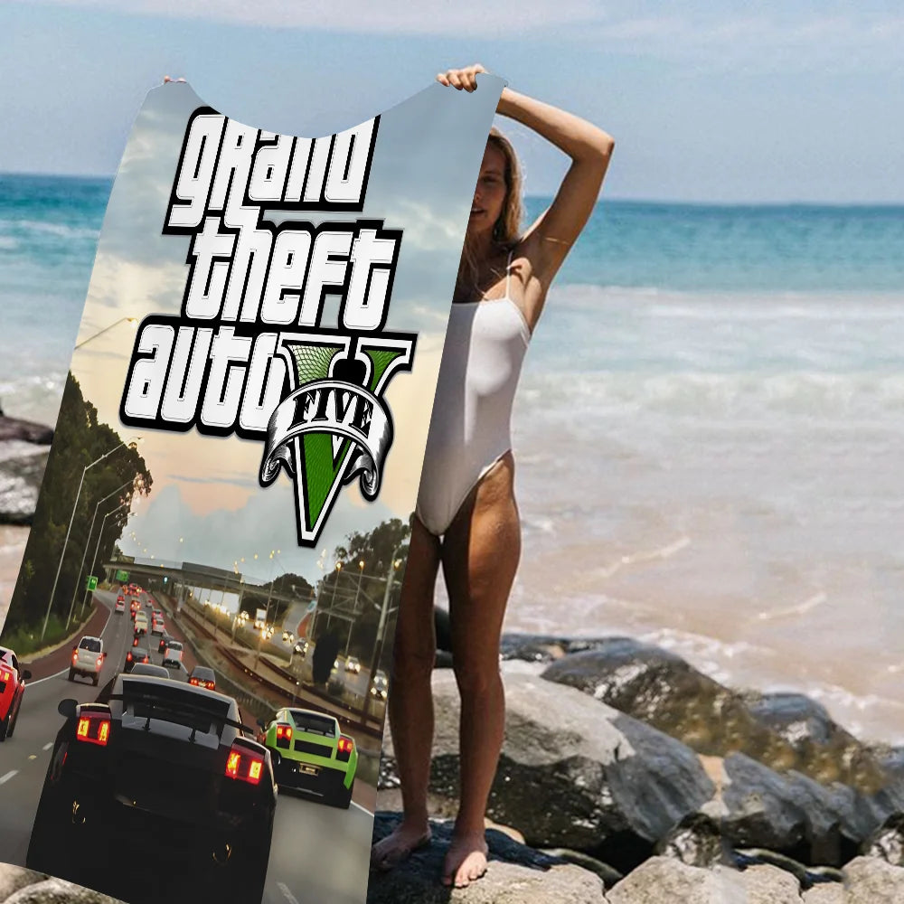 GTA 5 Grand Theft Auto Anime Beach Swimming Towel Soft Absorbent Washcloth Children's Gifts for Kids Travel Camping Gym