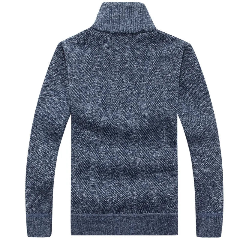 2024 Men's Fleece Thicker Sweater Half Zipper Turtleneck Warm Pullover High Quality Male Slim Knitted Wool Sweaters