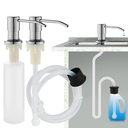 Kitchen Sink Liquid Soap Dispenser Pump Stainless Steel 500ML Liquid Soap Bottle Sink Mount Hand Pressure Soap Dispenser Bottle