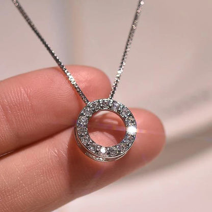 Huitan Circle Pendant Necklace for Women Luxury CZ Silver Color Box Chain Exquisite Female Neck Accessories Statement Jewelry