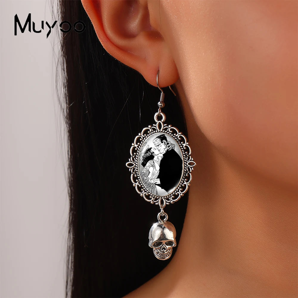 2024 New Arrival Fashion Halloween Frankenstein and His Bride Fish Hook Earrings Handmade Skeleton Dangles