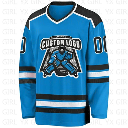 Custom Blue Black-White Hockey Jersey 3D Print You Name Number Youth Women Men Hockey Jersey Competition Training Jerseys