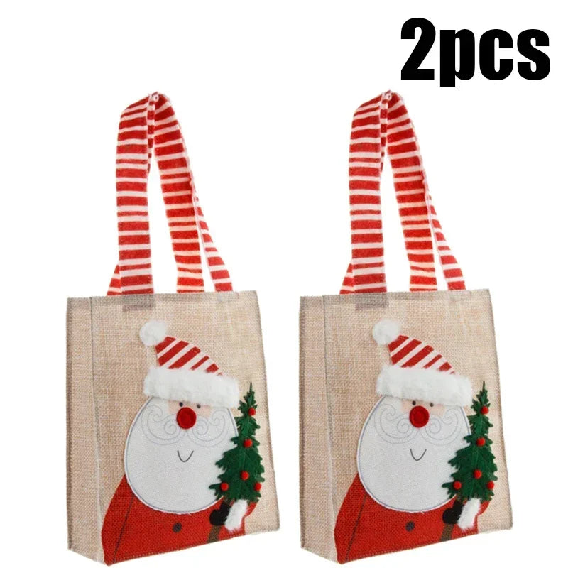 2PCS Christmas Tote Candy Chocolate Storage Bag Apple Bag Christmas Gift Santa Snowman Gift Bag Christmas Supplies