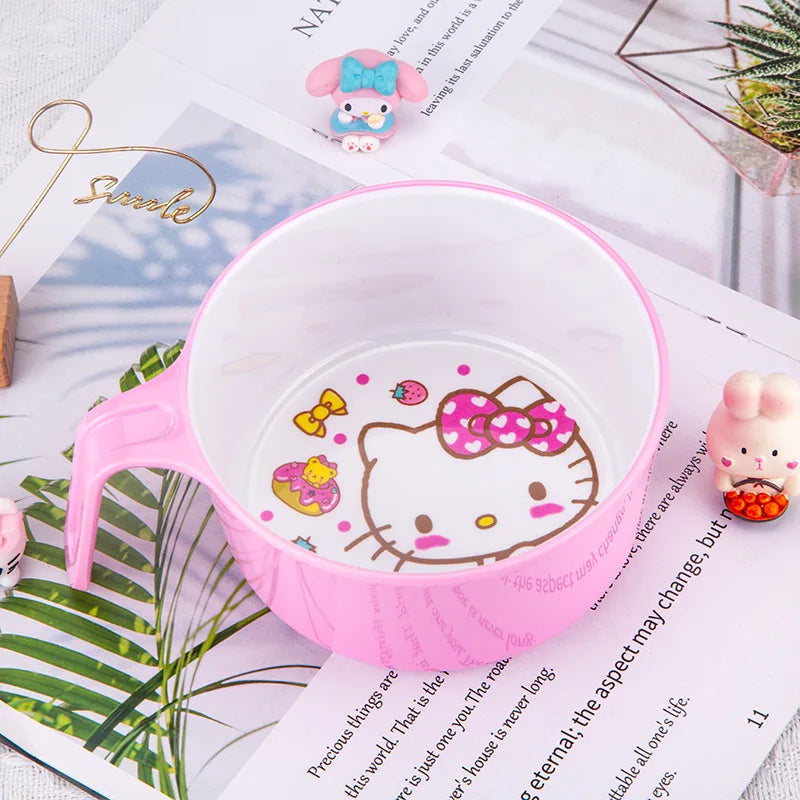 New Sanrio Hello Kitty Bowl Cartoon Kuromi Children's Tableware Cute Creative Anti-drop Anti-scald Soup Bowl Girl Boy for Gifts